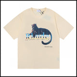 Export wholesale niche american fashion rhu flag floralsprinting double yarn pure cottoncasualloose couple short-sleeved t