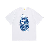 Early spring/summer camo ape head collaboration - little monkey logo print short sleeve couple's trendy tee