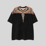 mb short-sleeved python lion head colorful feather wings t-shirt european and american loose couple