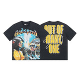 European and american high street gd rock heavy industry washed distressed skull letter speed short sleeve