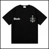 Export wholesale niche american fashion rhu flag floralsprinting double yarn pure cottoncasualloose couple short-sleeved t
