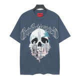 Cross-border foreign trade high version gods short-sleeved heavy weight washed fog high street skull pure cotton printed round