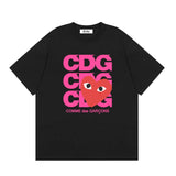 Correct version star kawakubo pla heartembroider short-sleeved pure cotton red heart peach couple t-shirt y