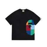Wholesale japanese style side plaid camo ape head short sleeve color block trendy t-shirt for summer