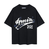 amri washed distressed tiger head number & letter logo short sleeve t-shirt
