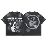 Ss american skull washed and distressed letter loose plus size short sleeve streetwear t-shirt - men's trendy style