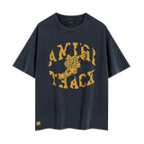 amri washed distressed tiger head number & letter logo short sleeve t-shirt