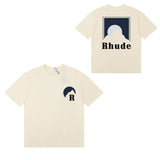 Rhude T Shirts Moonlight Blue Printed Cotton Casual Short Sleeve Men and Women