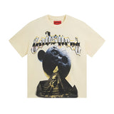 Cross-border gs american high street washed retro skull racing machine girl printing short-sleeved fashion