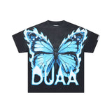 Ss street duaa retro washed and distressed hot-drilled ripped short-sleeved t-shirt