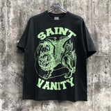 Wholesale american streetwear saint short-sleeve t-shirt vanity washed vintage letter print sweatshirt hoodie