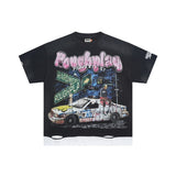 Wholesale american retro rugged play gorilla print t-shirt - distressed, ripped, faux two-piece short sleeve