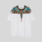 mb short-sleeved python lion head colorful feather wings t-shirt european and american loose couple