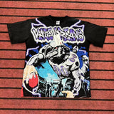 valley washed distressed printed short-sleeved hip-hop loose street t-shirt hooded