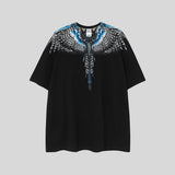mb short-sleeved python lion head colorful feather wings t-shirt european and american loose couple