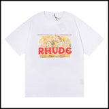 Export wholesale niche american fashion rhu flag floralsprinting double yarn pure cottoncasualloose couple short-sleeved t