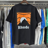 Rhude T Shirts Sunset Printing Cotton Casual Short Sleeve Men and Women