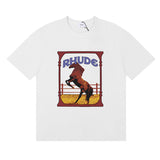 Rhude T Shirts Horse Frame Printing Cotton Casual Short Sleeve Men and Women