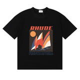 Rhude T Shirts Sailing Sunset Print Cotton Casual Crew Neck Short Sleeve Men and Women