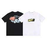 Wholesale off short sleeve ow dissolved arrow gradient starry sky splash ink t-shirt yellow tape warning line love