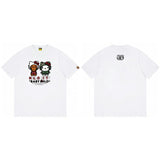 Top-tier! sanrio ou family summer bape seamless crewneck g pure cotton short-sleeve t-shirt for men