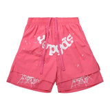 Spder hip-hop singer hotfix rhinestone foil letter print short sleeve t-shirt & rhinestone embellished shorts set (couple's style)