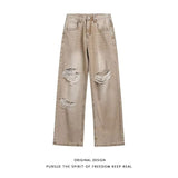 Unisex Jeans Hiphop Loose Straight Ripped Casual Versatile Jeans