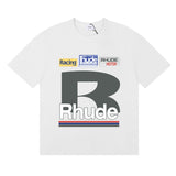 Rhude T Shirts Petrol Patch Racing Motor Cotton Casual Short Sleeve Men and Women