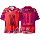 Cross-border american blockcore style patch embroidery t-shirt v-neck sports football uniform mesh quick-drying