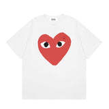 Correct version star kawakubo pla heartembroider short-sleeved pure cotton red heart peach couple t-shirt y