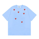 Correct version star kawakubo pla heartembroider short-sleeved pure cotton red heart peach couple t-shirt y