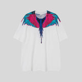 mb short-sleeved python lion head colorful feather wings t-shirt european and american loose couple