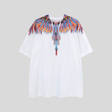 mb short-sleeved python lion head colorful feather wings t-shirt european and american loose couple