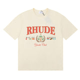 Rhude T Shirts Flag Badge Cotton Casual Short Sleeve Men and Women