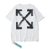 Wholesale off short sleeve ow dissolved arrow gradient starry sky splash ink t-shirt yellow tape warning line love