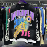 American retro style roughplay jesus faux two-piece long sleeve sweatshirt - skull rock washed distressed ripped