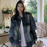 Unisex Baseball Jersey Spring and Autumn Washed Old Denim Jacket Loose Lapel Jacket