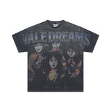 American retro valeforever washed & distressed hotfix rhinestone cotton short sleeve high street star t-shirt
