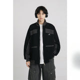 Unisex Baseball Jersey Striped Jacket Autumn Vintage Cardigan Jacket Stand-Up Sweater