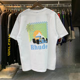 Rhude T Shirts Coconut Racing Printed Cotton Casual Short Sleeves Men and Women