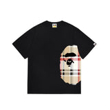 Wholesale japanese style side plaid camo ape head short sleeve color block trendy t-shirt for summer
