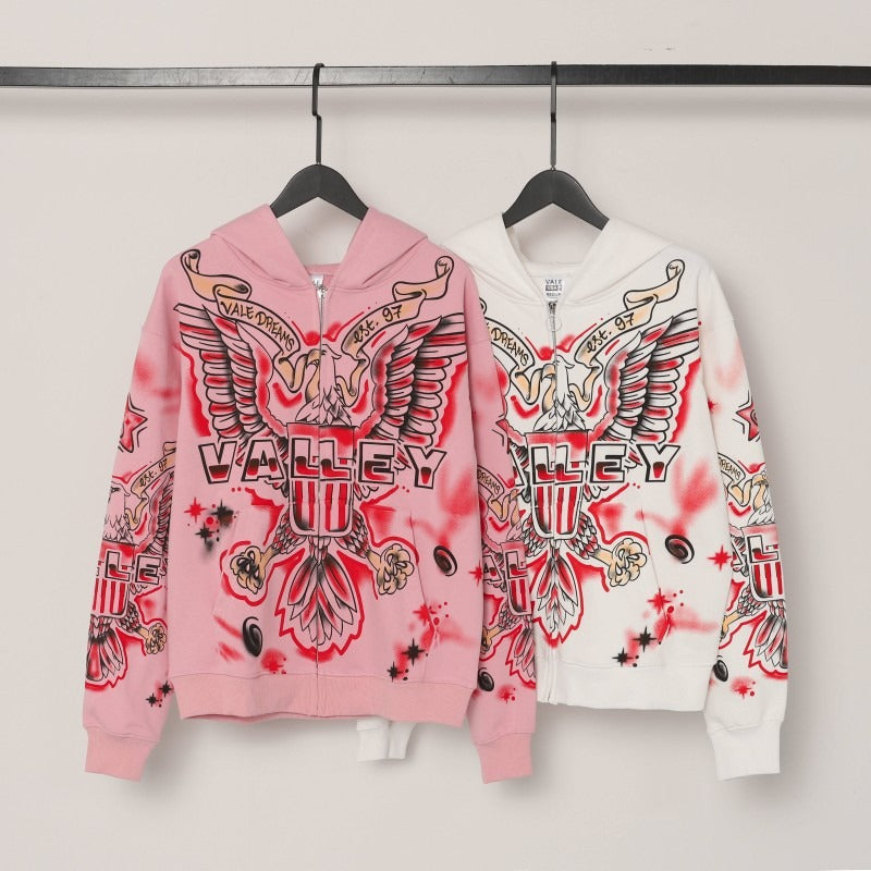 valley washed distressed printed short-sleeved hip-hop loose street t-shirt hooded