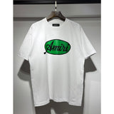 [gram] am flow paint graffiti letter starry sky classic logo print short sleeve couple t-shirt