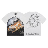 European and american high street gd rock heavy industry washed distressed skull letter speed short sleeve