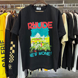 Rhude T Shirts Castle Coconut Windowsill Scenic Cotton Casual Loose Short Sleeve Men and Women