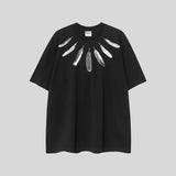 mb short-sleeved python lion head colorful feather wings t-shirt european and american loose couple