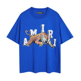 amri washed distressed tiger head number & letter logo short sleeve t-shirt