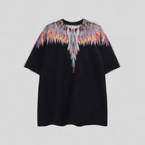 mb short-sleeved python lion head colorful feather wings t-shirt european and american loose couple