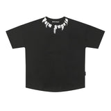 beheaded bear short-sleeved pa flame letter flow paint back logo trendy couple t-shirt