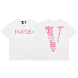 Cross-border supply large v letter lne cherry blossom short half-sleeve sketch embroidery lip print graffiti print short